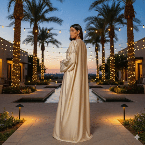 Krem Medine İpeği Düz Kesim Abaya (TEST ÜRÜN)